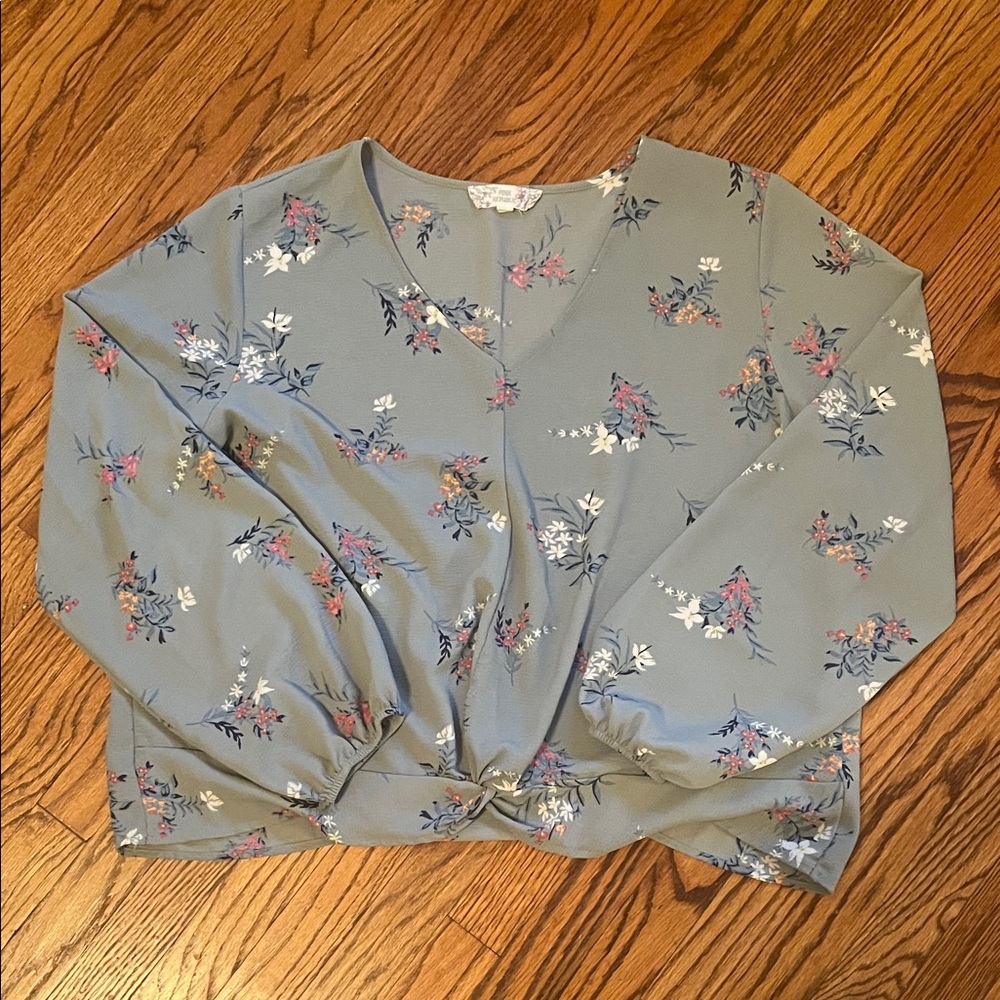 Pink Republic Floral V-Neck Blouse - Teal